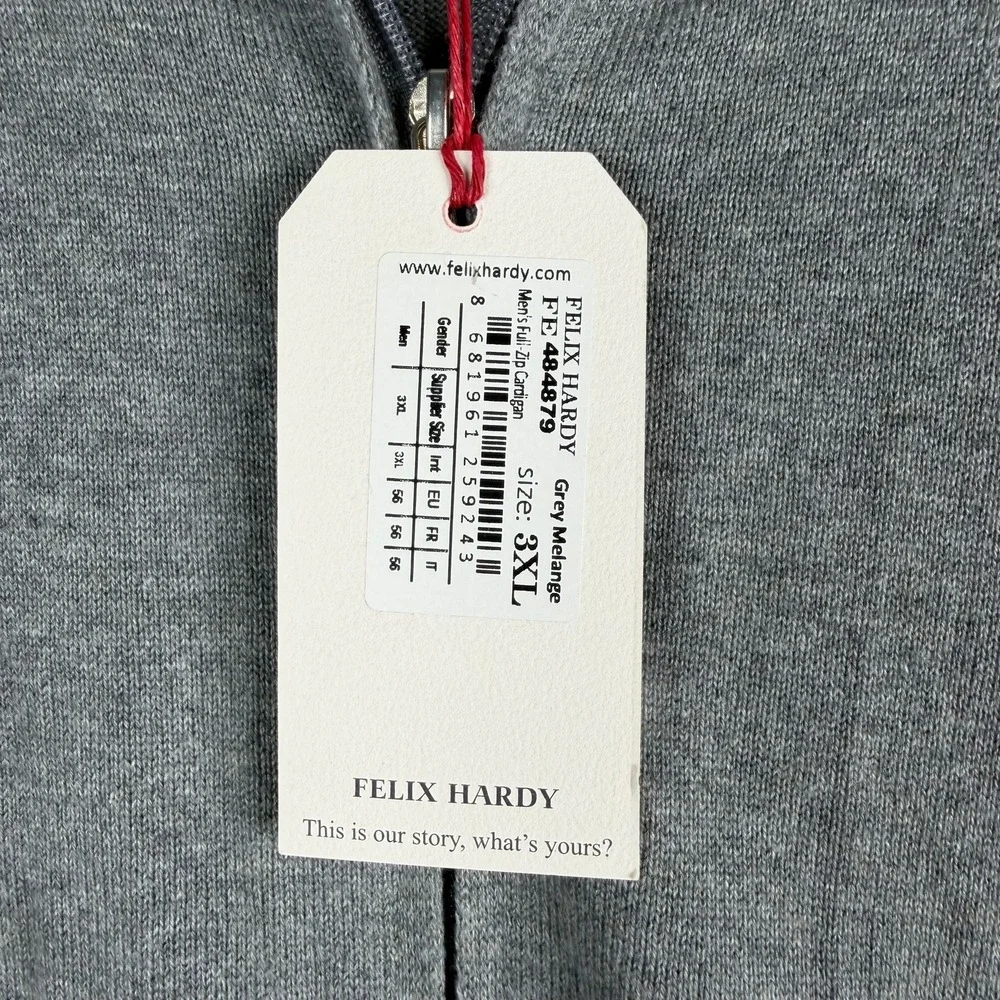 Felix Hardy (Polish Co) NWT Mens Grey Melange Full‎ Zip Cardigan 3XL Elbow Patch